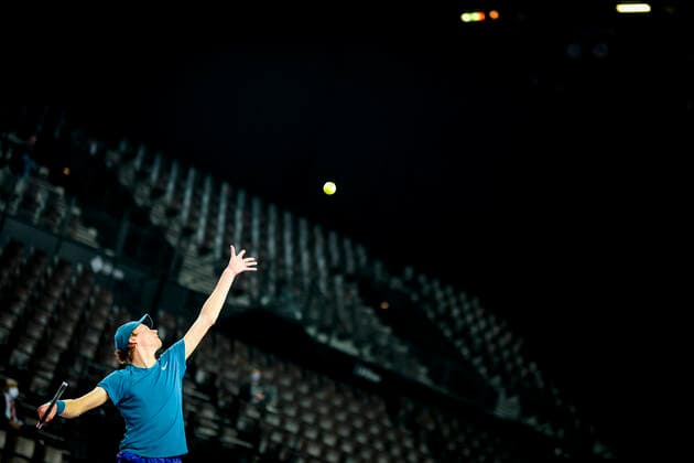 Jannik Sinner (Ita) TENNIS : Open Sud de France 2021 - Montpellier - 24 02 2021 JBAutissier Panoramic 