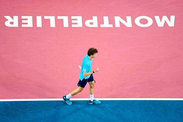 Ugo Humbert (Fra) TENNIS : Open Sud de France 2021 - Montpellier - 24 02 2021 JBAutissier Panoramic 