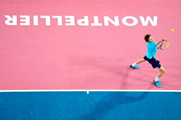 Ugo Humbert (Fra) TENNIS : Open Sud de France 2021 - Montpellier - 24 02 2021 JBAutissier Panoramic 