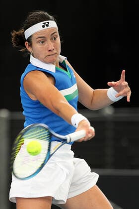 ADELAIDE, AUSTRALIA - FEBRUARY 25: Anastasija Sevastova of Lativa plays a shot against Jil Teichmann of Switzerland during their singles match on day four of the Adelaide International tennis tournament at Memorial Drive on February 25, 2021 in Adelaide, Australia. (Photo by Peter Mundy Speed Media Icon Sportswire) TENNIS: FEB 25 - Adelaide International Icon210225016