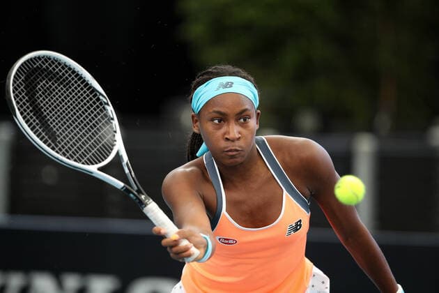 ADELAIDE, AUSTRALIA - FEBRUARY 25: Coco Gauff of United States plays a shot against Shelby Rogers of United States during their singles match on day four of the Adelaide International tennis tournament at Memorial Drive on February 25, 2021 in Adelaide, Australia. (Photo by Peter Mundy Speed Media Icon Sportswire) TENNIS: FEB 25 - Adelaide International Icon210225118