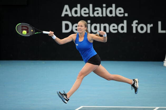 ADELAIDE, AUSTRALIA - FEBRUARY 25: Shelby Rogers of United States plays a shot against Coco Gauff of United States during their singles match on day four of the Adelaide International tennis tournament at Memorial Drive on February 25, 2021 in Adelaide, Australia. (Photo by Peter Mundy Speed Media Icon Sportswire) TENNIS: FEB 25 - Adelaide International Icon210225141