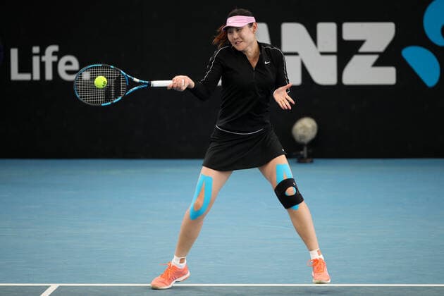 ADELAIDE, AUSTRALIA - FEBRUARY 25: Yingying Duan and Saisai Zheng of China plays a shot against Kaitlyn Christian and Sabrina Santamaria of United States during their doubles match on day four of the Adelaide International tennis tournament at Memorial Drive on February 25, 2021 in Adelaide, Australia. (Photo by Peter Mundy Speed Media Icon Sportswire) TENNIS: FEB 25 - Adelaide International Icon210225179
