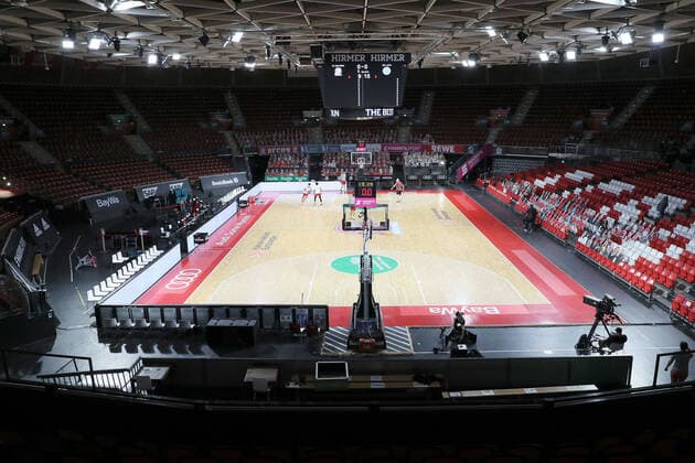 Overview of the empty Audi Dome FC Bayern Basketball vs Maccabi Playtika Tel Aviv, Basketball, EuroLeague, 26 Matchday, 2020 2021, 25 02 2021, FC Bayern Basketball vs Maccabi Playtika Tel Aviv, Basketball, EuroLeague, 26 Matchday, 2020 2021, 25 02 2021, Muenchen Copyright: xMarcelxEngelbrechtx Eibner-Pressefotox EP_met