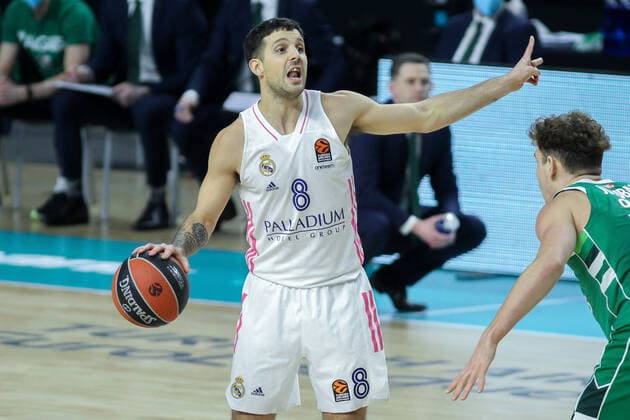 February 25, 2021, MADRID, MADRID, SPAIN: Nicolas Laprovittola of Real Madrid in action during Euroleague basketball match played between Real Madrid and Zalgiris Kaunas at WiZink Center on February 25, 2021 in Madrid, Spain. MADRID SPAIN - ZUMAa181 20210225_zaa_a181_018 Copyright: xIrinaxR.xHipolitox