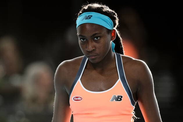 ADELAIDE, AUSTRALIA - FEBRUARY 26: Coco Gauff of United States reacts on a point against Belinda Bencic of Switzerland during their singles match on day five of the Adelaide International tennis tournament at Memorial Drive on February 26, 2021 in Adelaide, Australia. (Photo by Peter Mundy Speed Media Icon Sportswire) TENNIS: FEB 26 - Adelaide International Icon210226115