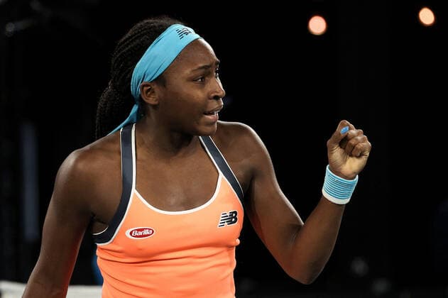 ADELAIDE, AUSTRALIA - FEBRUARY 26: Coco Gauff of United States reacts on a point against Belinda Bencic of Switzerland during their singles match on day five of the Adelaide International tennis tournament at Memorial Drive on February 26, 2021 in Adelaide, Australia. (Photo by Peter Mundy Speed Media Icon Sportswire) TENNIS: FEB 26 - Adelaide International Icon210226205