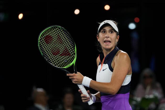 ADELAIDE, AUSTRALIA - FEBRUARY 26: Belinda Bencic of Switzerland reacts on a point against Coco Gauff of United States during their singles match on day five of the Adelaide International tennis tournament at Memorial Drive on February 26, 2021 in Adelaide, Australia. (Photo by Peter Mundy Speed Media Icon Sportswire) TENNIS: FEB 26 - Adelaide International Icon210226216