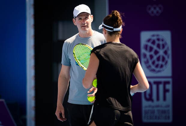February 26, 2021, DOHA, QATAR: Michael Geserer during practice with Jennifer Brady ahead of the 2021 Qatar Total Open WTA, Tennis Damen 500 tournament. DOHA QATAR - ZUMAa181 20210226_zaa_a181_011 Copyright: xRobxPrangex