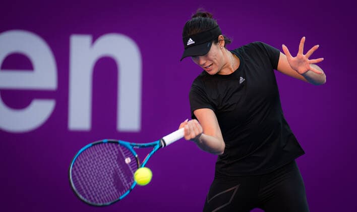 February 26, 2021, DOHA, QATAR: Garbine Muguruza of Spain during practice ahead of the 2021 Qatar Total Open WTA, Tennis Damen 500 tournament. DOHA QATAR - ZUMAa181 20210226_zaa_a181_055 Copyright: xRobxPrangex