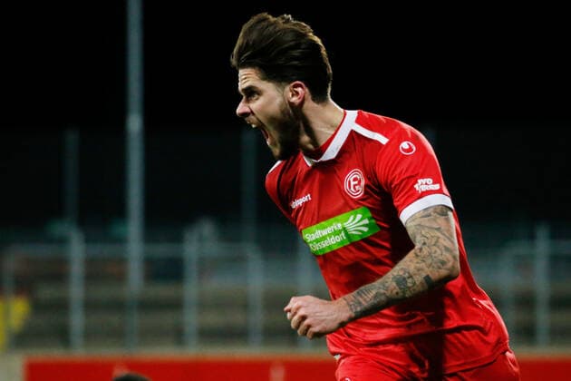 Dusseldorf, Germany 26 February 2021 Regionalliga West 2020 2021 Fortuna Duesseldorf U23 vs RW Essen Lex Tyger Lobinger Fortuna Duesseldorf U23 cheers after scoring 2 0 Paul Janes Stadion Nordrhein Westfalen Copyright: xFotostandx xvanxderxVeldenx