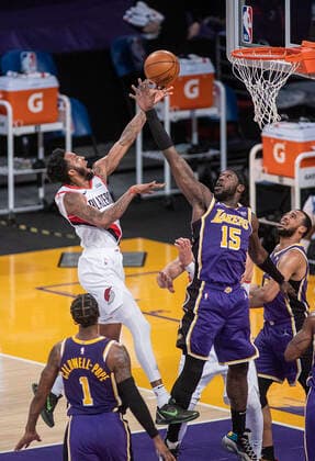 February 26, 2021, Los Angeles, California, USA: of the Los Angeles Lakers during their regular season NBA, Basketball Herren, USA game with the Portland Trailblazers on Friday February 26, 2021 at the Staples Center in Los Angeles, California. Lakers defeat Trailblazers, 102-93. PI Los Angeles USA - ZUMAp124 20210226_zaa_p124_037 Copyright: xJAVIERxROJASx