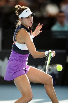 ADELAIDE, AUSTRALIA - FEBRUARY 27: Belinda Bencic of Switzerland plays a shot against Iga Swiatek of Poland during their singles final match on day six of the Adelaide International tennis tournament at Memorial Drive on February 27, 2021 in Adelaide, Australia. (Photo by Peter Mundy Speed Media Icon Sportswire) TENNIS: FEB 27 - Adelaide International Icon210227095
