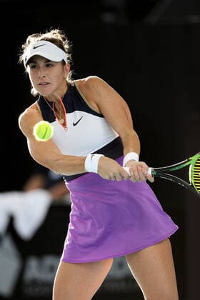 ADELAIDE, AUSTRALIA - FEBRUARY 27: Belinda Bencic of Switzerland plays a shot against Iga Swiatek of Poland during their singles final match on day six of the Adelaide International tennis tournament at Memorial Drive on February 27, 2021 in Adelaide, Australia. (Photo by Peter Mundy Speed Media Icon Sportswire) TENNIS: FEB 27 - Adelaide International Icon210227117