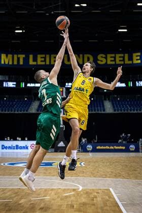 Basketball Berlin 26 02 2021 Season 2020 2021 Euroleague Regular Season Alba Berlin Panathinaikos Athens Marcus Eriksson Alba Berlin, No 08 Eleftherios Bochoridis Panathinaikos, No 07