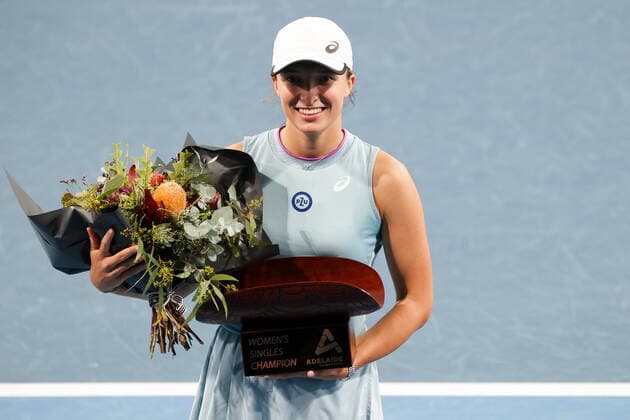 ADELAIDE, AUSTRALIA - FEBRUARY 27: Winner Iga Swiatek of Poland after their singles final match on day six of the Adelaide International tennis tournament at Memorial Drive on February 27, 2021 in Adelaide, Australia. (Photo by Peter Mundy Speed Media Icon Sportswire) TENNIS: FEB 27 - Adelaide International Icon210227180