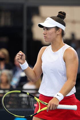 ADELAIDE, AUSTRALIA - FEBRUARY 27: Alexa Guarachi of Chile and Desirae Krawczyk of United States reacts on a point against Hayley Carter of United States and Luisa Stefani of Brazil during their doubles final match on day six of the Adelaide International tennis tournament at Memorial Drive on February 27, 2021 in Adelaide, Australia. (Photo by Peter Mundy Speed Media Icon Sportswire) TENNIS: FEB 27 - Adelaide International Icon210227032
