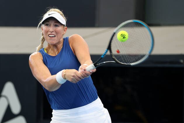ADELAIDE, AUSTRALIA - FEBRUARY 27: Alexa Guarachi of Chile and Desirae Krawczyk of United States in their doubles final match with Hayley Carter of United States and Luisa Stefani of Brazil during their match with on day six of the Adelaide International tennis tournament at Memorial Drive on February 27, 2021 in Adelaide, Australia. (Photo by Peter Mundy Speed Media Icon Sportswire) TENNIS: FEB 27 - Adelaide International Icon210227034