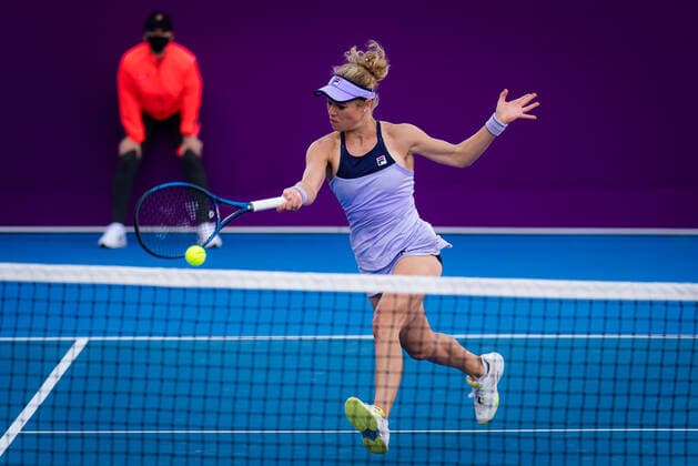February 27, 2021, DOHA, QATAR: Laura Siegemund of Germany in action during the first qualifications round of the 2021 Qatar Total Open WTA, Tennis Damen 500 tournament against Andreja Klepac of Slovenia DOHA QATAR - ZUMAa181 20210227_zaa_a181_138 Copyright: xRobxPrangex