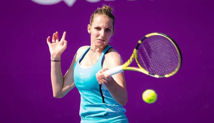 February 27, 2021, DOHA, QATAR: Kristyna Pliskova of the Czech Republic in action during the first qualifications round of the 2021 Qatar Total Open WTA, Tennis Damen 500 tournament against Darija Jurak of Croatia DOHA QATAR - ZUMAa181 20210227_zaa_a181_176 Copyright: xRobxPrangex