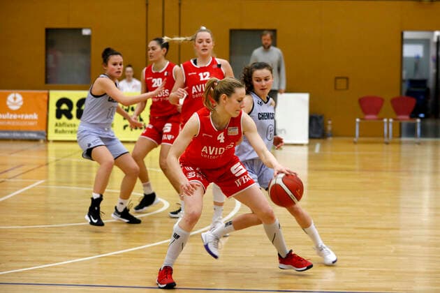 27 02 2021, 2 Toyota Damen Basketball Bundesliga Nord, DBBL, Saison 2020 2021, Damen, Chemcats Chemnitz BG 89 Avides Hurricanes Andrea Baden, BG 89 Avides Hurricanes Chemnitz Sporthalle am Schlossteich Sachsen Germany
