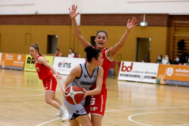 27 02 2021, 2 Toyota Damen Basketball Bundesliga Nord, DBBL, Saison 2020 2021, Damen, Chemcats Chemnitz BG 89 Avides Hurricanes Jessica Kluge, ChemCats Chemnitz Chemnitz Sporthalle am Schlossteich Sachsen Germany