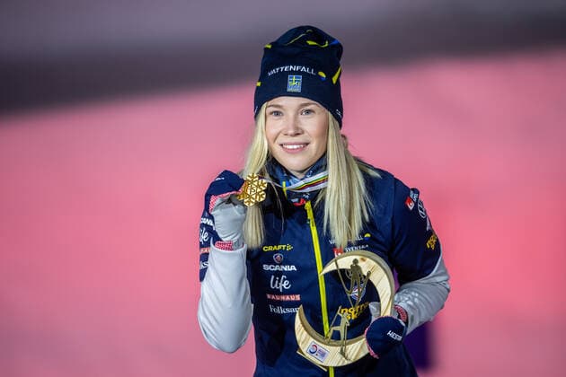 210227 Gold medalist Jonna Sundling of Sweden at the Medal ceremony for the women s cross country skiing sprint of the FIS Nordic Ski World Championships on February 27, 2021 in Oberstdorf Photo Johanna Lundberg BILDBYRAN kod JL JL0084 skidor cross country skiing langrenn fis nordic world ski championships vm ski vm skid vm medaljceremoni medal ceremony 3 bbeng,  Copyright: JOHANNAxLUNDBERG BB210227JL141
