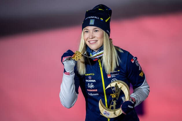 210227 Gold medalist Jonna Sundling of Sweden at the Medal ceremony for the women s cross country skiing sprint of the FIS Nordic Ski World Championships on February 27, 2021 in Oberstdorf Photo Johanna Lundberg BILDBYRAN kod JL JL0084 skidor cross country skiing langrenn fis nordic world ski championships vm ski vm skid vm medaljceremoni medal ceremony 3 bbeng,  Copyright: JOHANNAxLUNDBERG BB210227JL144