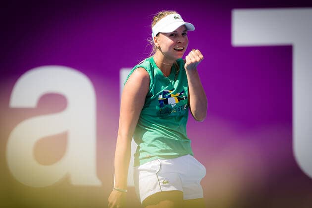 February 27, 2021, DOHA, QATAR: Anett Kontaveit of Estonia during practice ahead of the 2021 Qatar Total Open WTA, Tennis Damen 500 tournament. DOHA QATAR - ZUMAa181 20210227_zaa_a181_315 Copyright: xRobxPrangex