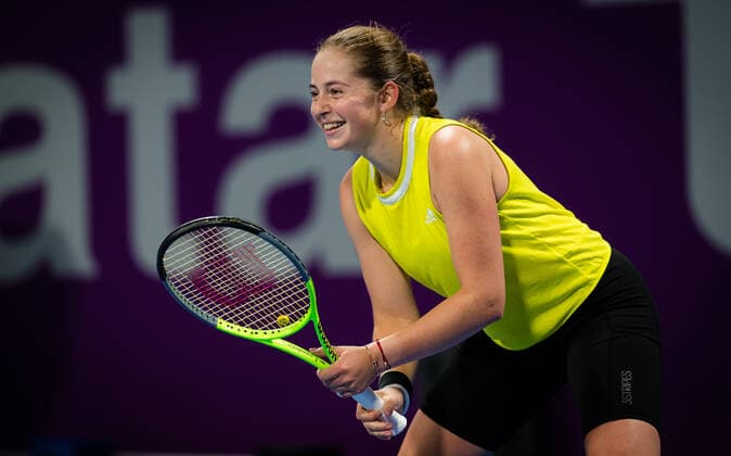 February 27, 2021, DOHA, QATAR: Jelena Ostapenko of Latvia during practice ahead of the 2021 Qatar Total Open WTA, Tennis Damen 500 tournament. DOHA QATAR - ZUMAa181 20210227_zaa_a181_344 Copyright: xRobxPrangex