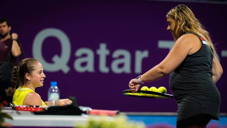 February 27, 2021, DOHA, QATAR: Marion Bartoli during practice with Jelena Ostapenko ahead of the 2021 Qatar Total Open WTA, Tennis Damen 500 tournament. DOHA QATAR - ZUMAa181 20210227_zaa_a181_353 Copyright: xRobxPrangex