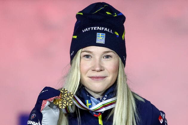 OBERSTDORF, GERMANY - FEBRUARY 27, 2021: Gold medalist Jonna Sundling of Sweden during an award ceremony for the women s classic sprint event at the 2021 FIS Nordic World Ski Championships. Sergei Bobylev TASS  TS0F8075