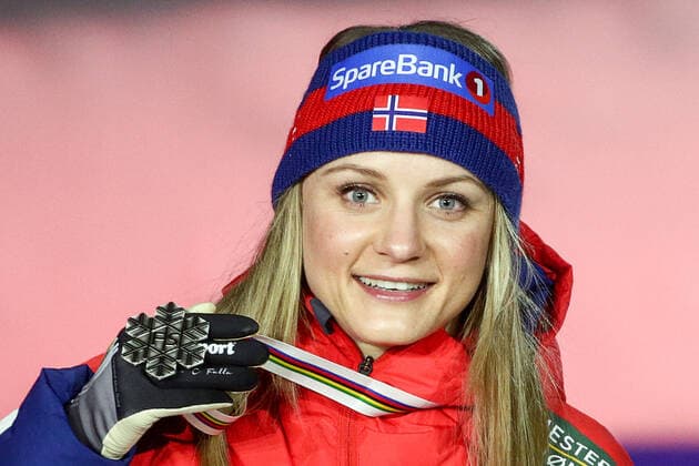 OBERSTDORF, GERMANY - FEBRUARY 27, 2021: Silver medalist Maiken Caspersen Falla of Norway during an award ceremony for the women s classic sprint event at the 2021 FIS Nordic World Ski Championships. Sergei Bobylev TASS  TS0F8079
