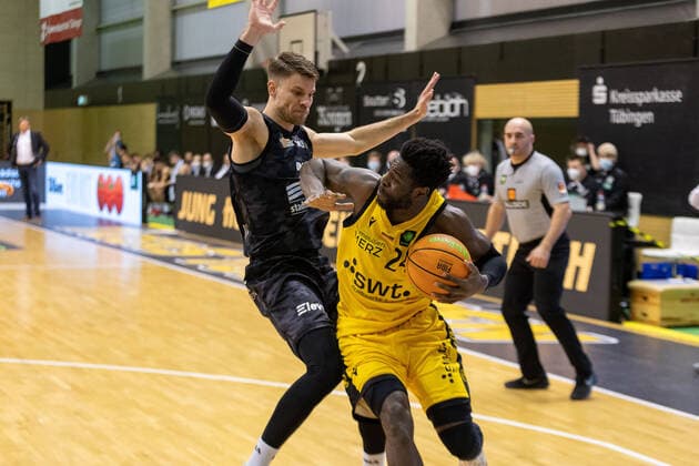 Andrew Smith Science City Jena, 20 Roland Nyama Tigers Tübingen, 24 ¨¨¨Tigers Tübingen vs Science City Jena, 2 Basketball, Bundesliga, Pro A, Barmer 2 Basketball, Matchday 13, Season 2020 2021, 27 02 2021, ¨¨ Tigers Tübingen Science City Jena, Basketball, 2 Bundesliga, Barmer 2 Basketball, Matchday 13, Season 2020 2021, 27 02 2021 Rottenburg am Neckar. Copyright: xDennisxDuddek xEibnerxPressefotox EP_DDU
