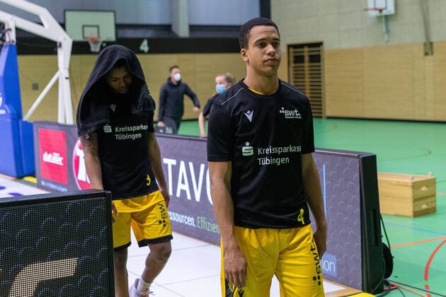 Joshua Sharkey Tigers Tübingen, 3 Mirjan Broening Tigers Tübingen, 4 ¨¨¨Tigers Tübingen vs Science City Jena, 2 Basketball, Bundesliga, Pro A, Barmer 2 Basketball, Matchday 13, Season 2020 2021, 27 02 2021, ¨¨ Tigers Tübingen Science City Jena, Basketball, 2 Bundesliga, Barmer 2 Basketball, Matchday 13, Season 2020 2021, 27 02 2021 Rottenburg am Neckar. Copyright: xDennisxDuddek xEibnerxPressefotox EP_DDU