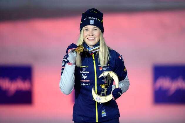 27 02 2021, Nordic SKI World Championships Oberstdorf 2021, Oberstdorf im Allgäu, Award Ceremony, Medal Ceremony, Cross Country Sprint Women, Award Ceremony, gold medal to Jonna Sundling Sweden ,