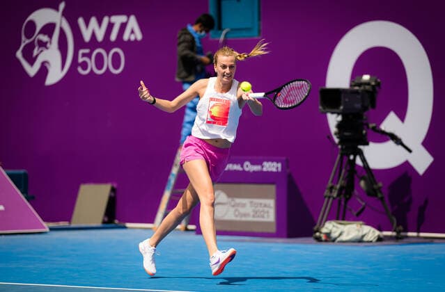 February 28, 2021, DOHA, QATAR: Petra Kvitova of the Czech Republic during practice ahead of the 2021 Qatar Total Open WTA, Tennis Damen 500 tournament. DOHA QATAR - ZUMAa181 20210228_zaa_a181_004 Copyright: xRobxPrangex