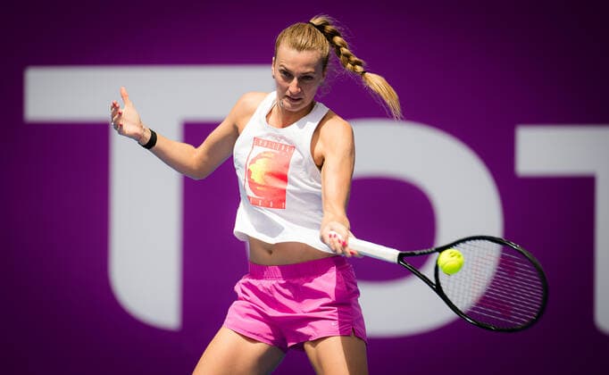 February 28, 2021, DOHA, QATAR: Petra Kvitova of the Czech Republic during practice ahead of the 2021 Qatar Total Open WTA, Tennis Damen 500 tournament. DOHA QATAR - ZUMAa181 20210228_zaa_a181_006 Copyright: xRobxPrangex