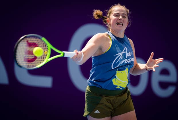 February 28, 2021, DOHA, QATAR: Jelena Ostapenko of Latvia during practice ahead of the 2021 Qatar Total Open WTA, Tennis Damen 500 tournament. DOHA QATAR - ZUMAa181 20210228_zaa_a181_010 Copyright: xRobxPrangex