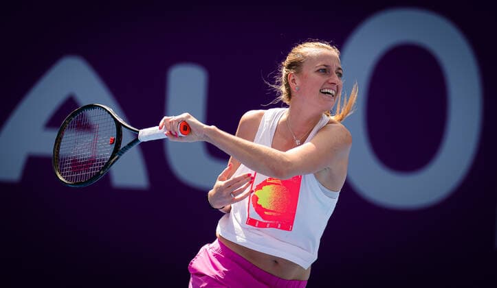 February 28, 2021, DOHA, QATAR: Petra Kvitova of the Czech Republic during practice ahead of the 2021 Qatar Total Open WTA, Tennis Damen 500 tournament. DOHA QATAR - ZUMAa181 20210228_zaa_a181_015 Copyright: xRobxPrangex