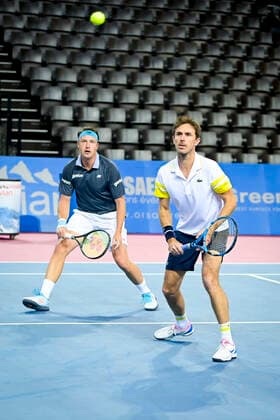 Henri Kontinen (Fin) Edouard Roger Vasselin (fra) TENNIS : Open Sud de France 2021 - Finale Double Messieurs - Montpellier - 28 02 2021 JBAutissier Panoramic 