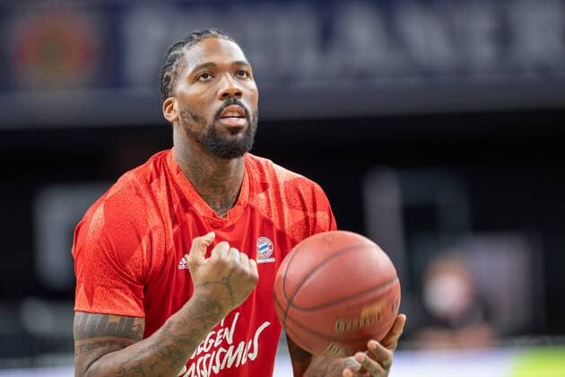Jalen Reynolds 8 FC Bayern , during warmup, FC Bayern Basketball vs s Oliver Wuerzburg, BBL, 28 02 2021 Muenchen Bayern Germany Copyright: xkolbert-press UlrichxGamelx