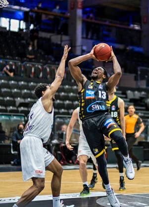 Kameron Taylor Towers , Yorman Polas Bartolo MHP Basketball Bundesliga, easyCredit BBL, season 2020 2021, 21 matchday 28 02 21, Hamburg Wilhelmsburg, Hamburg Towers vs MHP Riesen Ludwigsburg Â