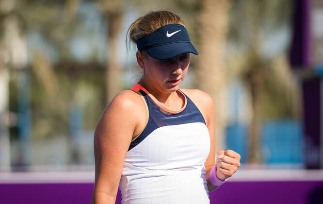 February 28, 2021, DOHA, QATAR: Anastasia Potapova of Russia in action during the second qualifications round of the 2021 Qatar Total Open WTA, Tennis Damen 500 tournament against Jessica Pegula of the United States DOHA QATAR - ZUMAa181 20210228_zaa_a181_079 Copyright: xRobxPrangex
