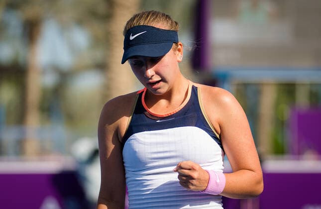 February 28, 2021, DOHA, QATAR: Anastasia Potapova of Russia in action during the second qualifications round of the 2021 Qatar Total Open WTA, Tennis Damen 500 tournament against Jessica Pegula of the United States DOHA QATAR - ZUMAa181 20210228_zaa_a181_080 Copyright: xRobxPrangex