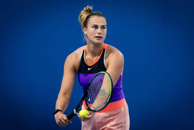 February 28, 2021, DOHA, QATAR: Aryna Sabalenka of Belarus during practice ahead of the 2021 Qatar Total Open WTA, Tennis Damen 500 tournament. DOHA QATAR - ZUMAa181 20210228_zaa_a181_092 Copyright: xRobxPrangex