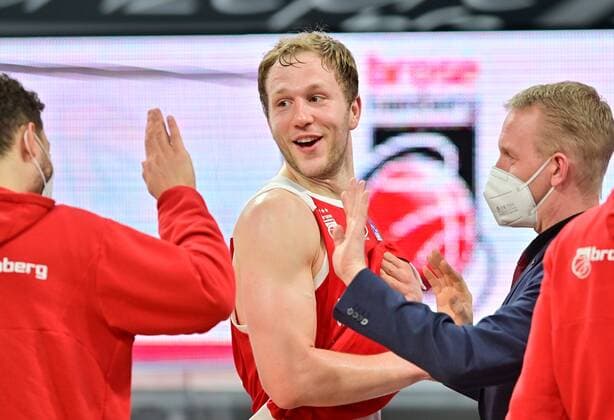 BAMBERG 28 02 2021 Basketball easycredit 1 Basketball Bundesliga 21 Matchday Brose Bamberg vs Fraport Skyliners Frankfurt Christian Sengfelder 43, Brose Bamberg happy after win against Frankfurt Photo Hans Martin Issler isslerimages Brose Bamberg vs Fraport Skyliners Frankfurt
