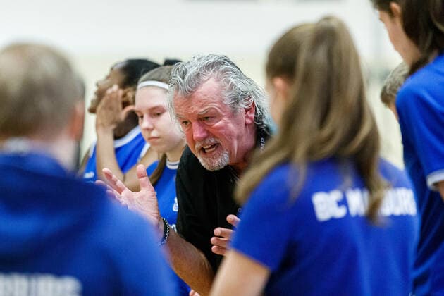 Hannover, Germany 28 February 2021 1 BBL Women 2020 2021 TK Hannover vs BC Pharmaserv Marburg Coach Christoph Wysocki Marburg addresses his team Sporthalle Birkenstraße Niedersachsen Copyright: xFotostandx xxMattheyx