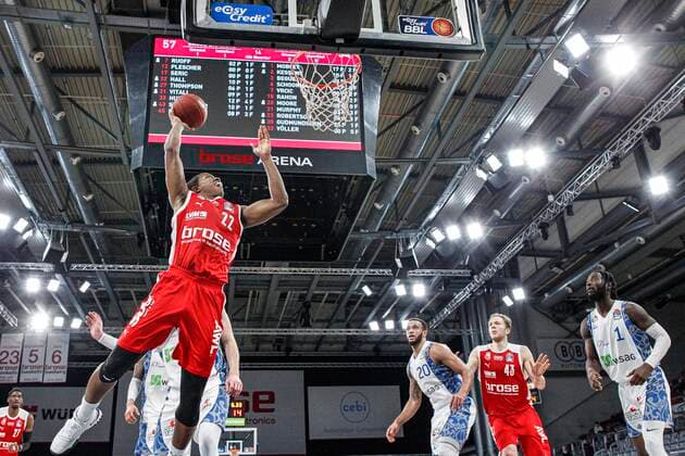 left Devon Hall Brose Bamberg, 22 Brose Bamberg Fraport Skyliners Frankfurt easyCredit BBL Basketball Bundesliga Basketball Season 2020 21 Matchday, 28 02 2021 Bamberg, Brose Arena