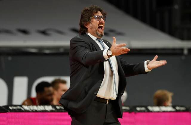 28 02 2021, Basketball, BBL 2020 2021, 21 matchday, FC Bayern Muenchen s Oliver Wuerzburg, GER, Munich, Audi Dome, picture Head Coach Andrea Trinchieri FC Bayern Muenchen Copyright: HMBxMedia xHeikoxBecker